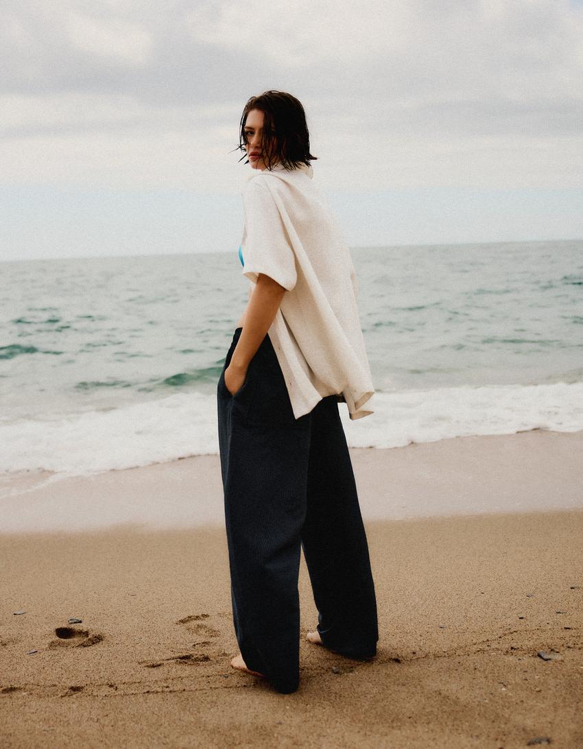 Pantalon méga baggy à carreaux-Marine