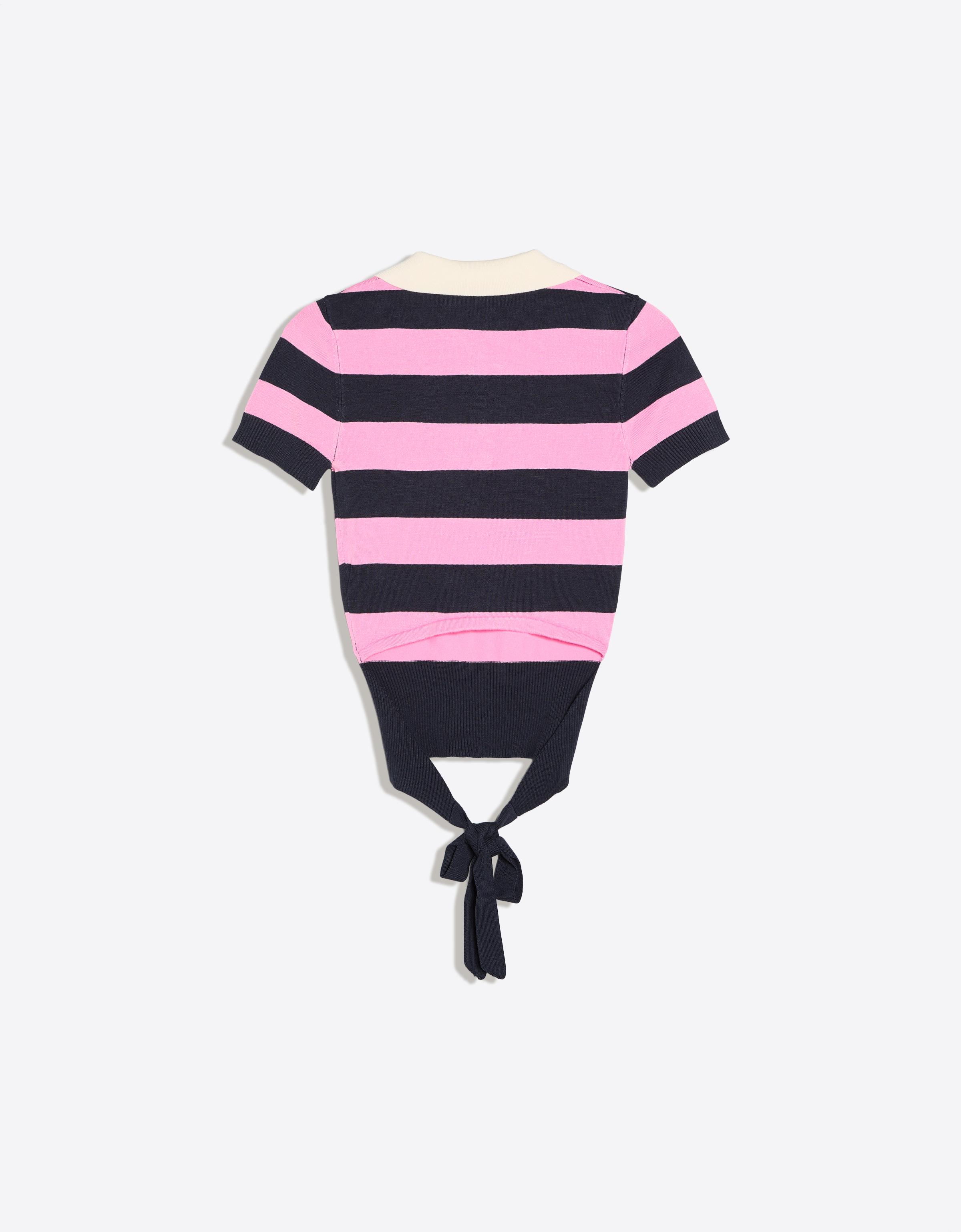Short-sleeved stripe knit jumper — Pink