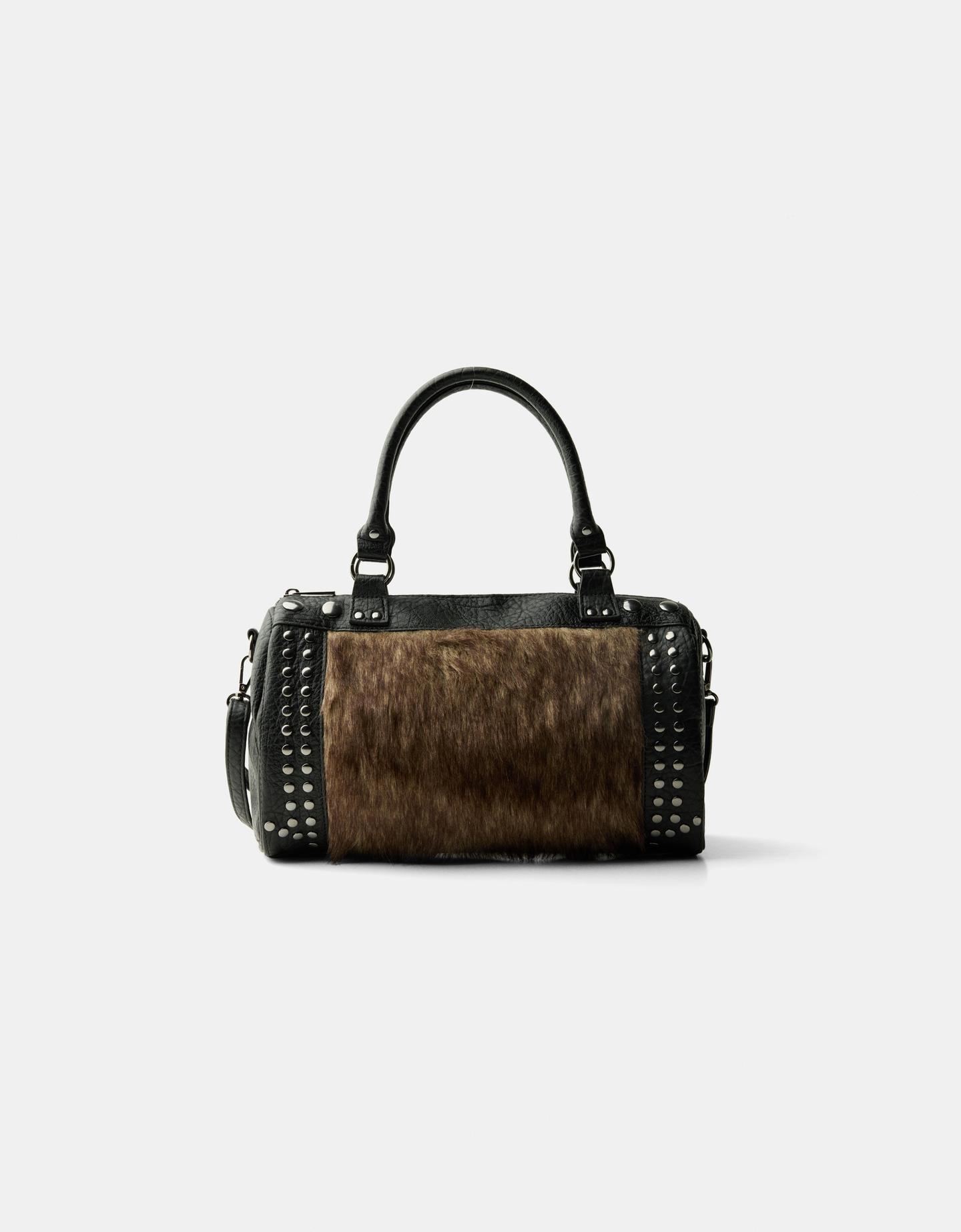 Bershka Bolso Bowling Detalle Pelo Mujer Negro