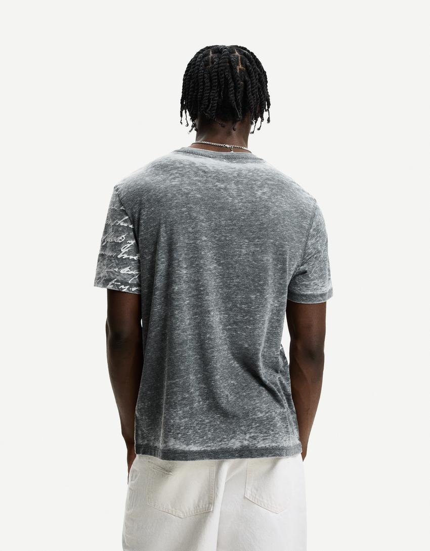 Short sleeve T-shirt with print-Dark grey-1