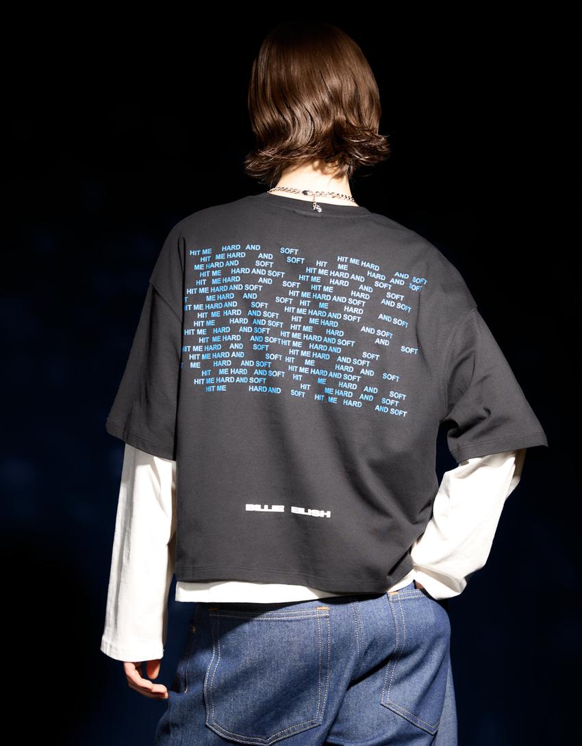 Koszulka z krótkim rękawem i nadrukiem Billie Eilish-Czarny-1