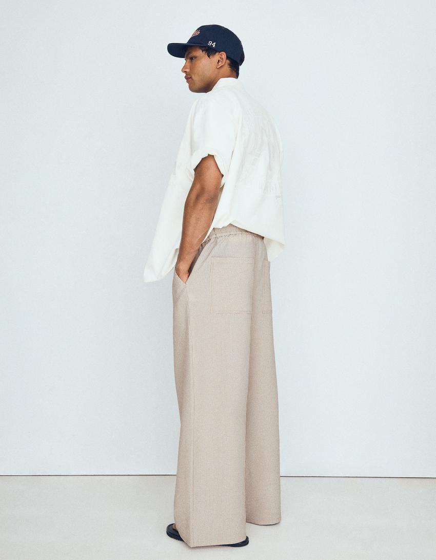 Pantalon mega baggy à carreaux-Sable