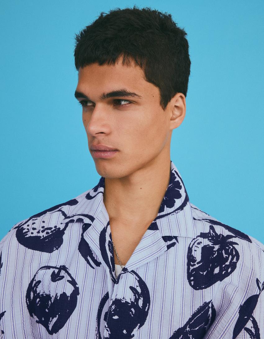 Printed short sleeve shirt-Light blue