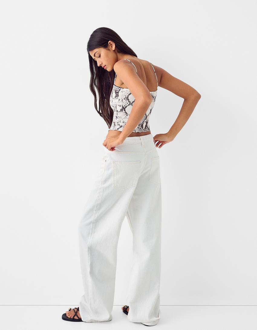 Animal print strappy top with bow detail-White / Black-1