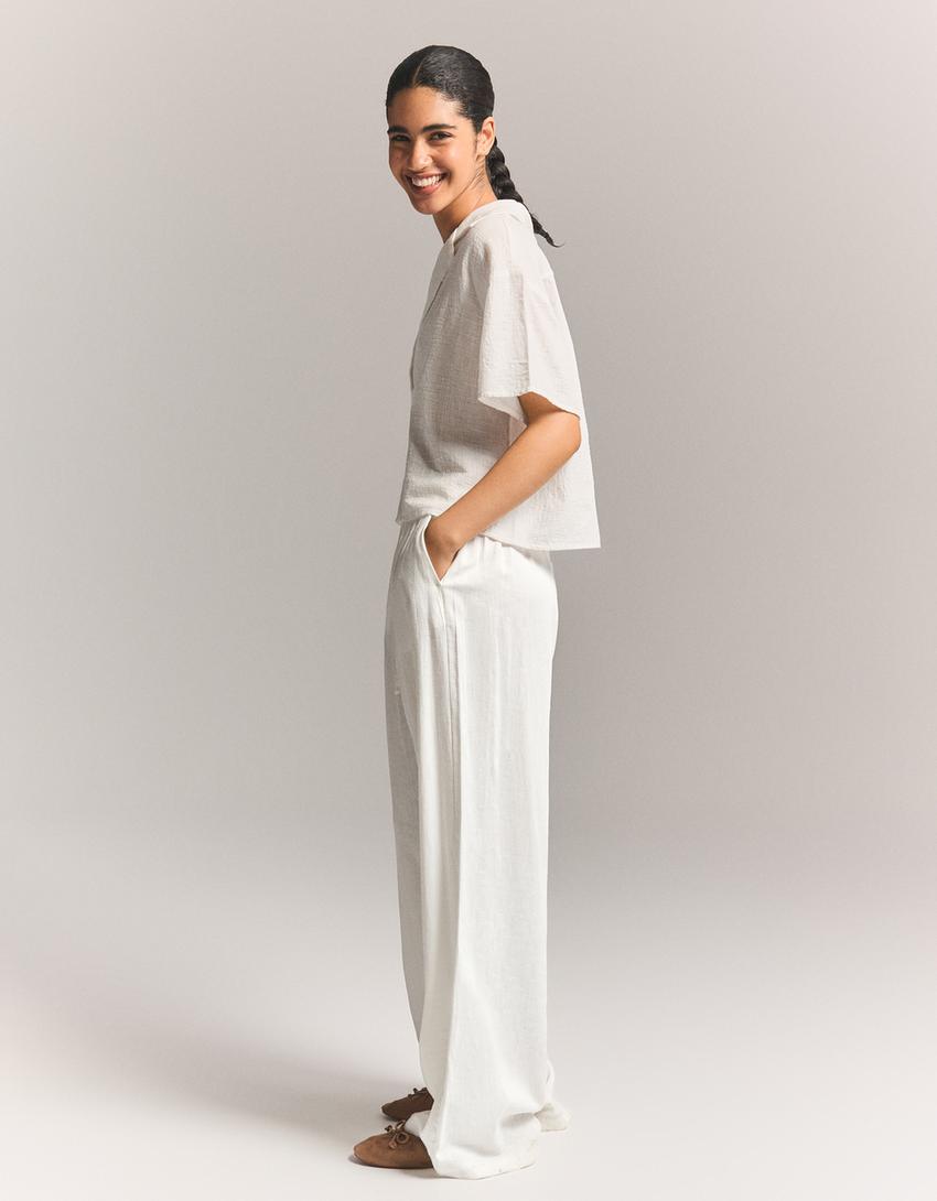 Elastic waist trousers-Off white