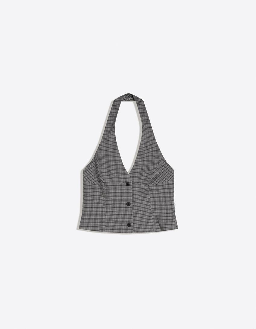 Fitted halter check vest-Grey