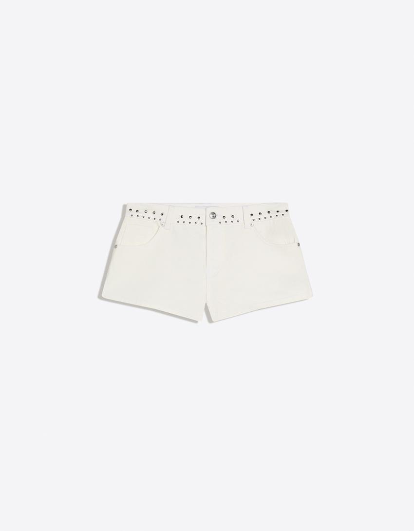 Twill shorts with studs-Off white