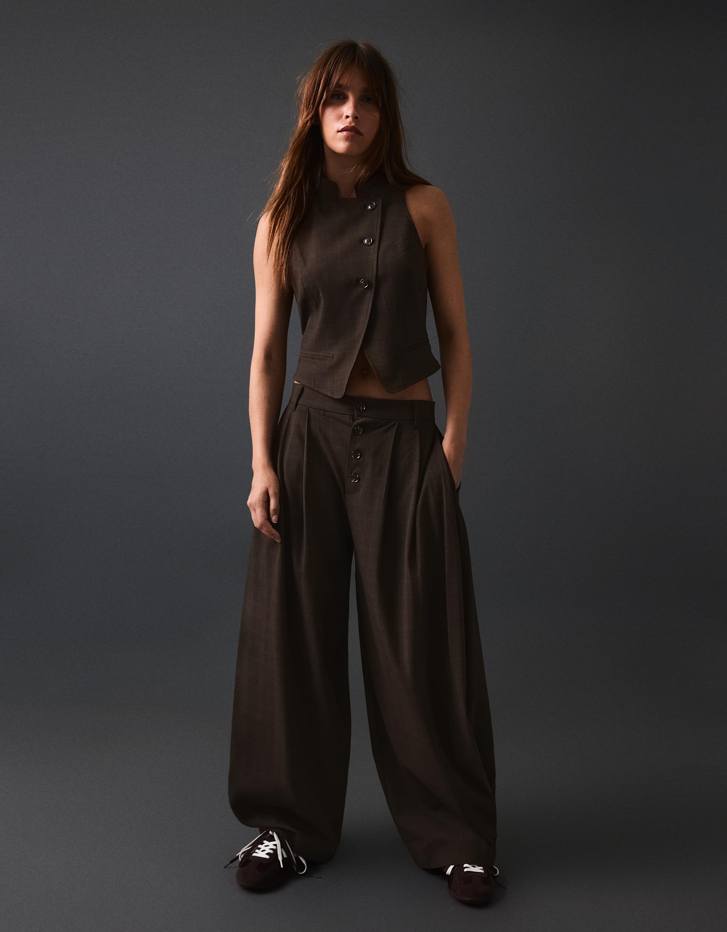 Bershka Chaleco Cruzado Botones Mujer L Marrón