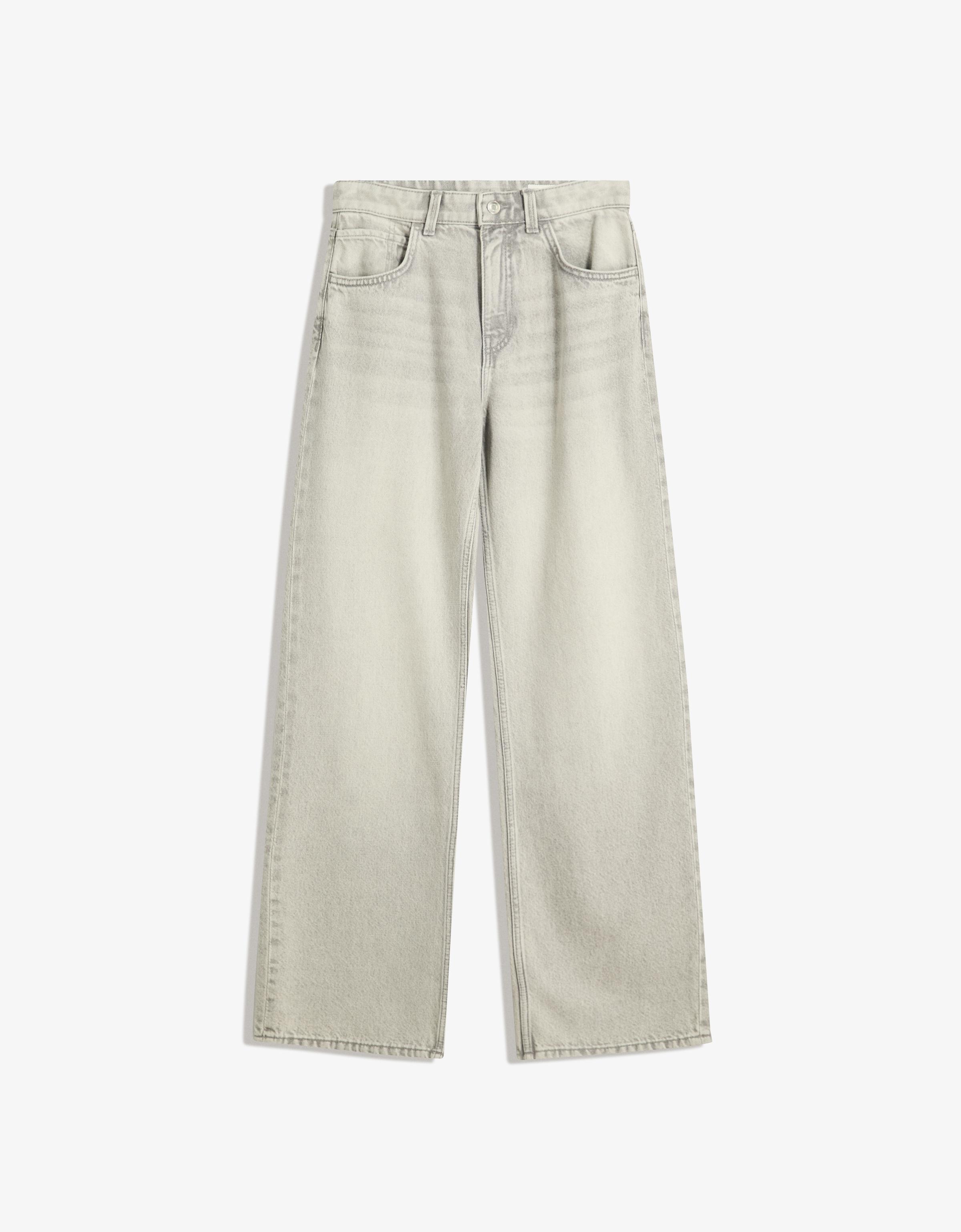 Bershka Jeans Mit Weitem Bein, Straight Leg Damen 36 Dunkelgrau