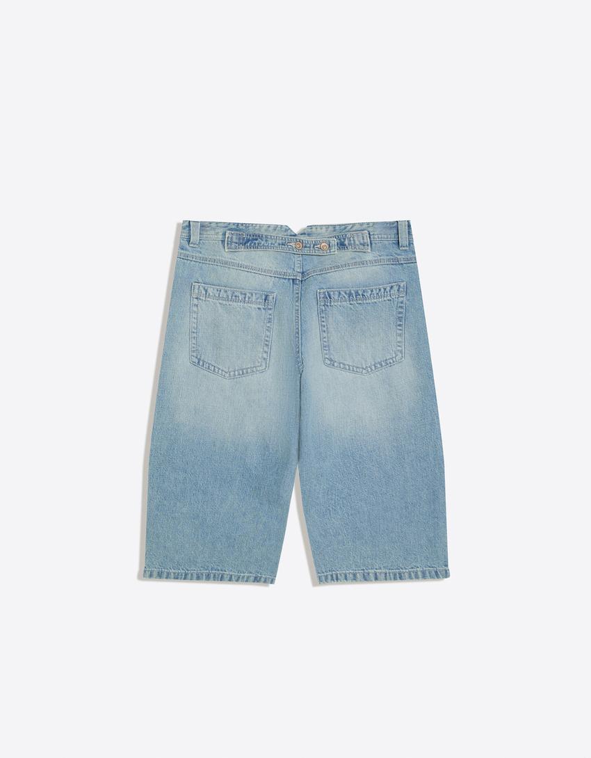 Straight-leg denim Bermuda shorts-Light blue