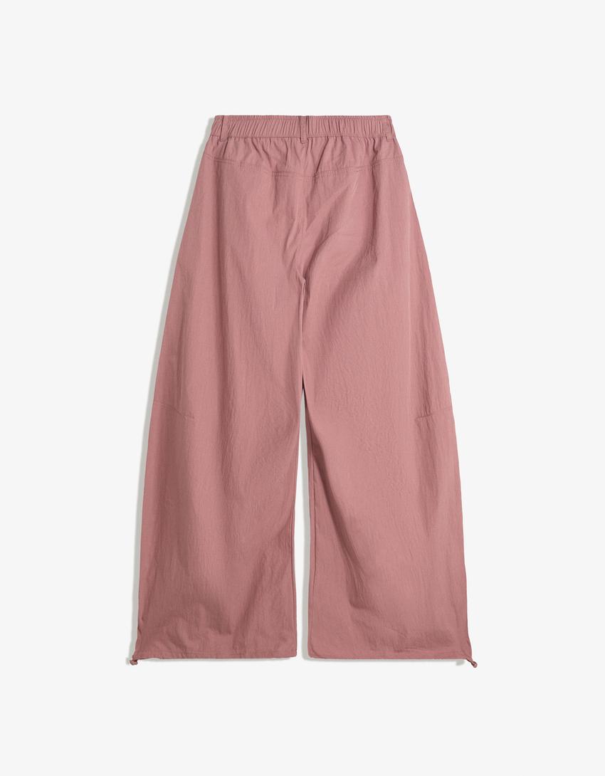 Technical balloon parachute trousers-Pink-4