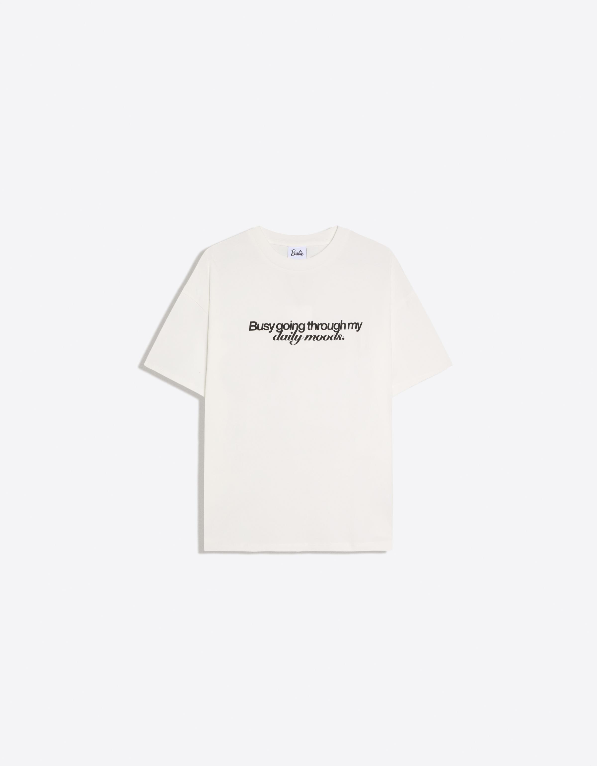 Bershka Camiseta Manga Corta Print Barbie Mujer L Blanco Roto