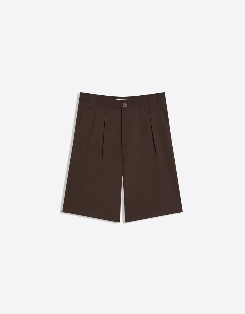 Boxy tailored Bermuda shorts-Brown