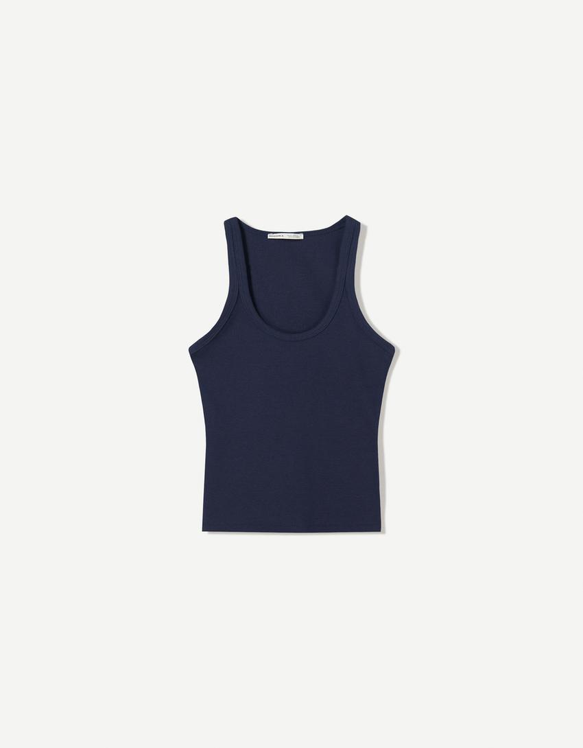 T-shirt sem mangas nervuras-Azul-3
