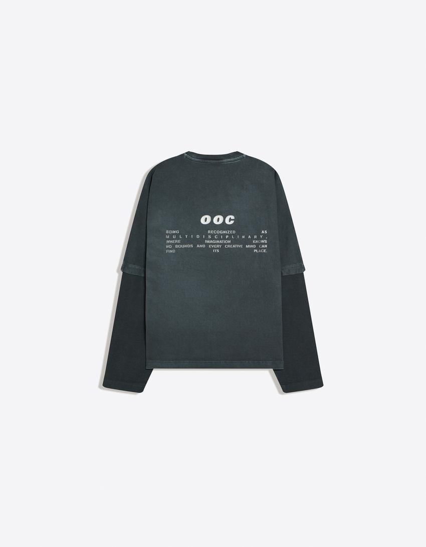 Camiseta de manga comprida dupla com estampa OUT OF CORE-Preto