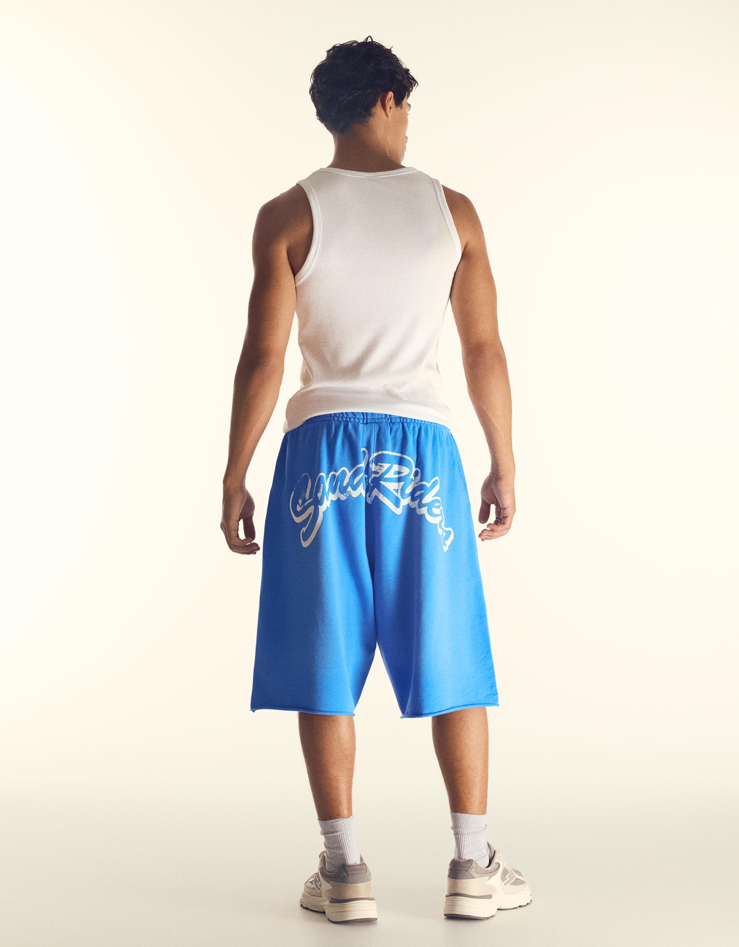 Double-waistband printed Bermuda shorts — Blue