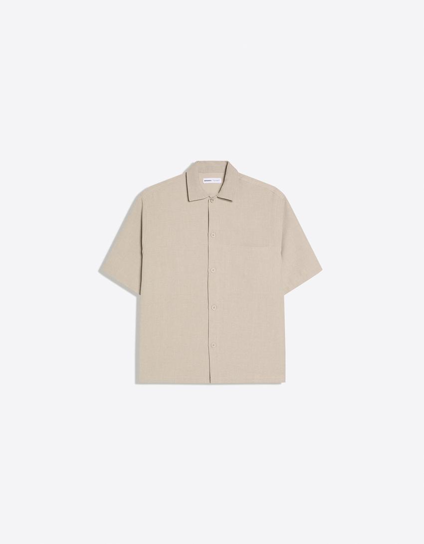 Košulja četvrtastog boxy fit kroja tailored fit sa kratkim rukavima-Boja kamena