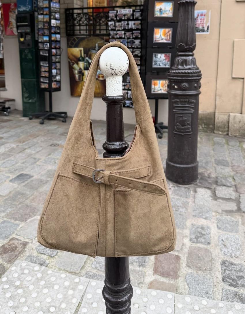 Sac seau effet suédine-Marron