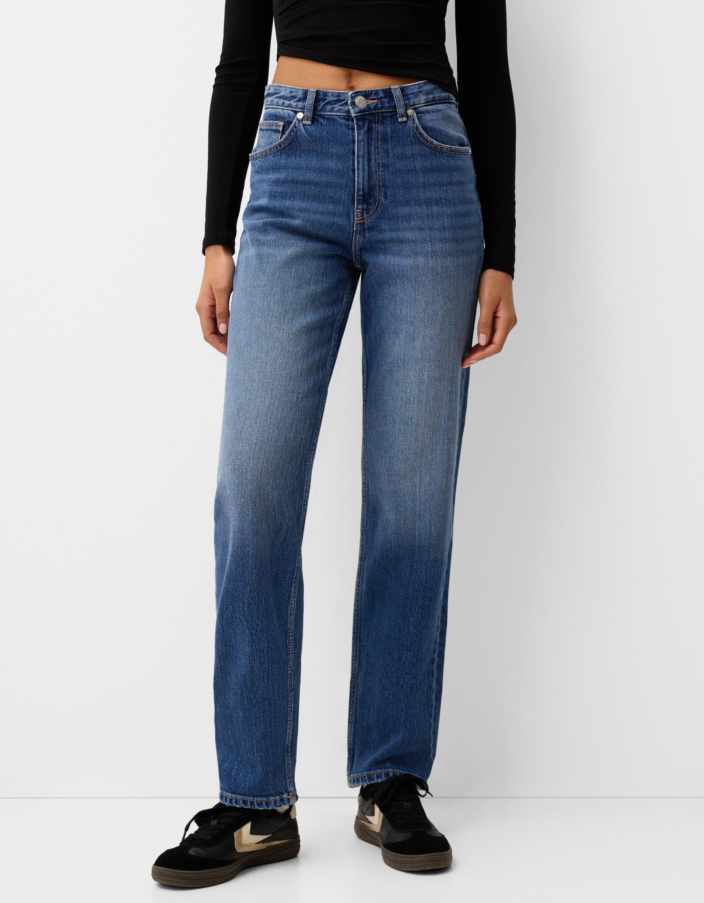 Bershka Mom-Jeans Mit Hohem Bund Damen 34 Blau