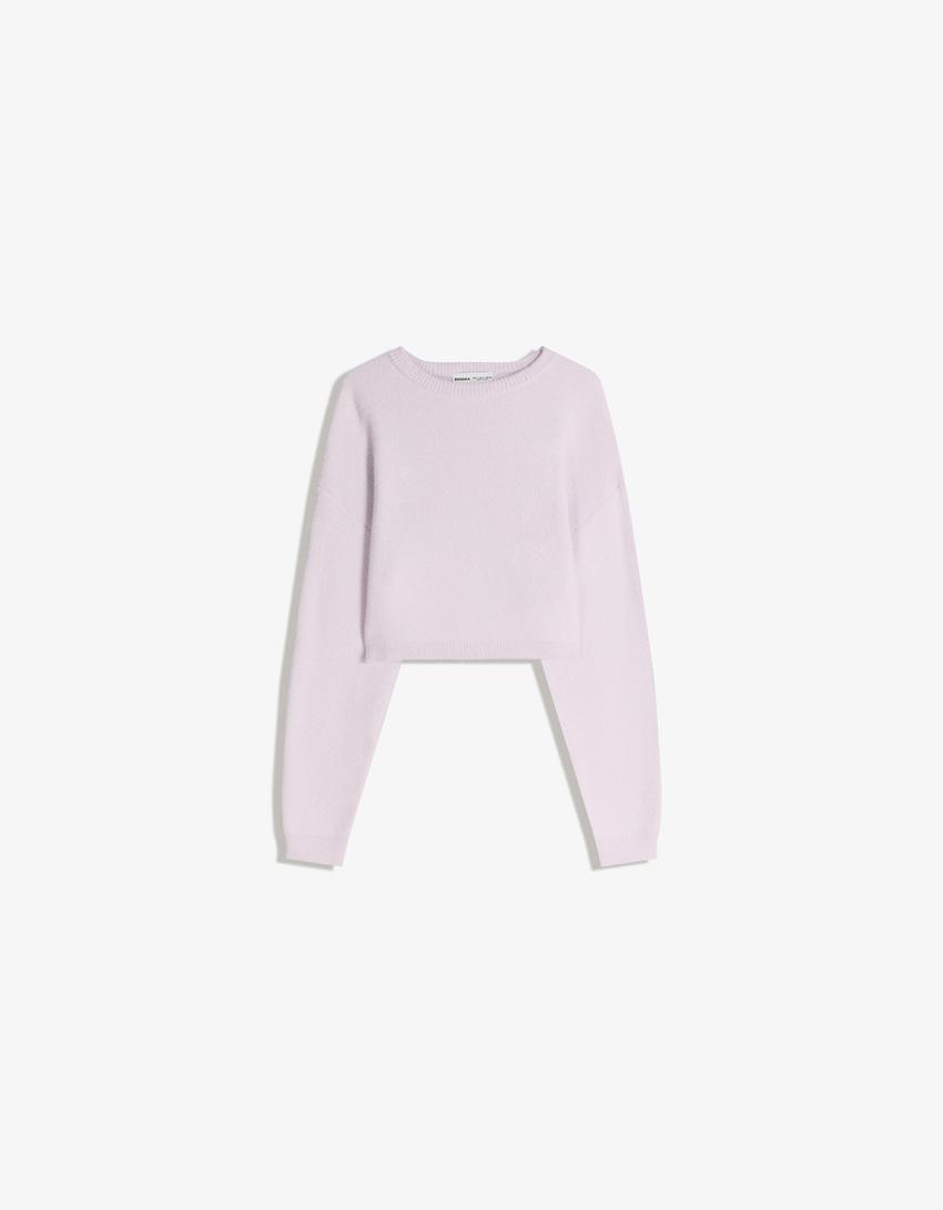 Pull court fausse fourrure-Violet