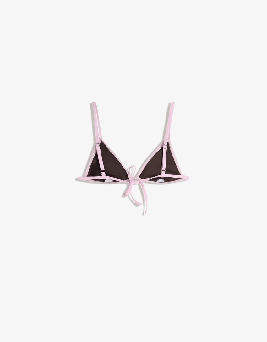 Haut de bikini triangle contrastant-Marron