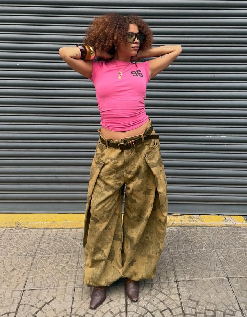 Short sleeve T-shirt with gathering and print-Fuchsia