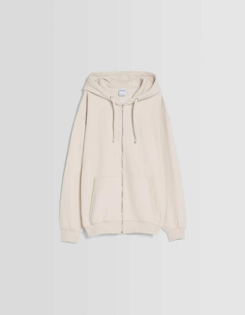 Суитшърт с качулка и цип-Мръснобяло-4
