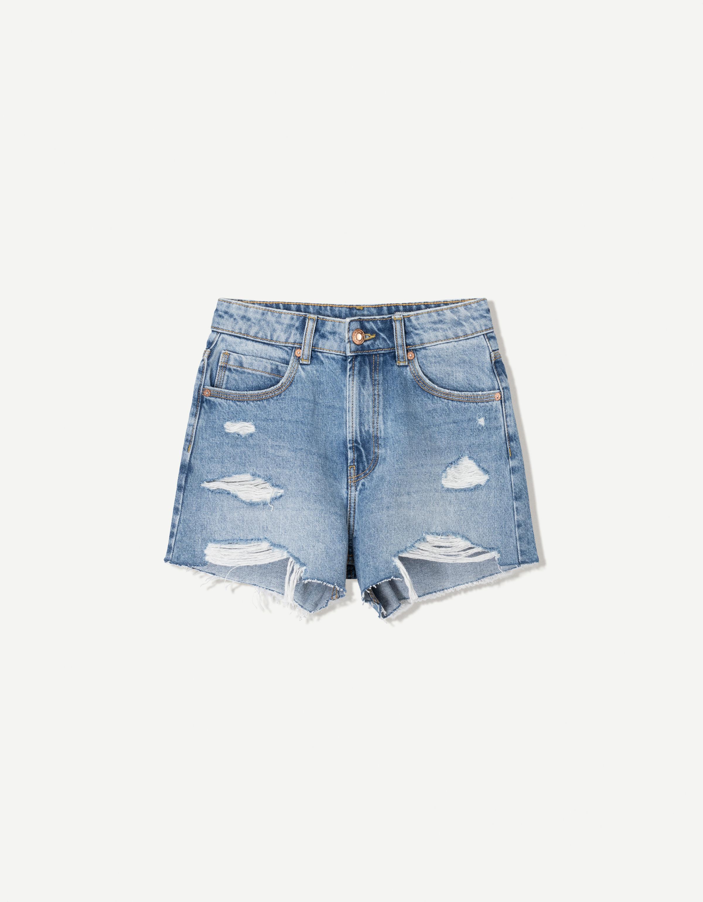 Bershka Jeansshorts Mit Rissen Damen 42 Blau