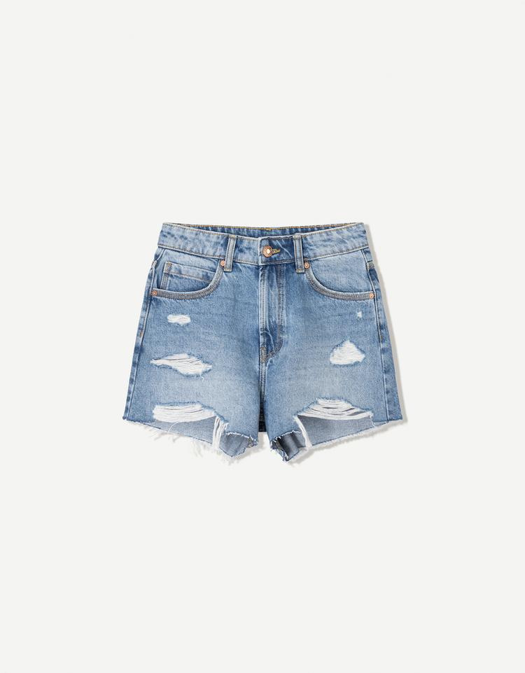 Distressed denim şort