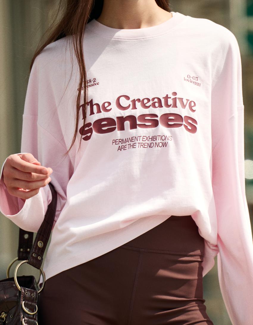 Camiseta manga larga boxy print-Rosa