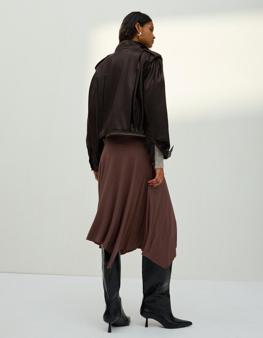 Jakna od umjetne kože s naborima-Smeđa