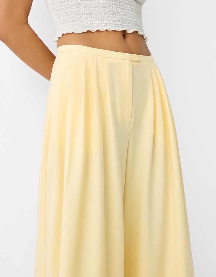 بنطال رسمي بليسيه واسع الساقين-أصفر-6