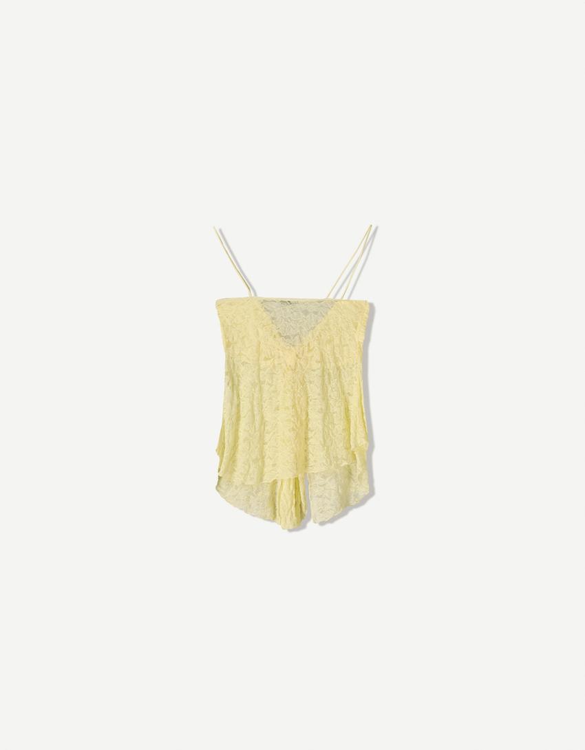Top bretelles dentelle-Jaune-3