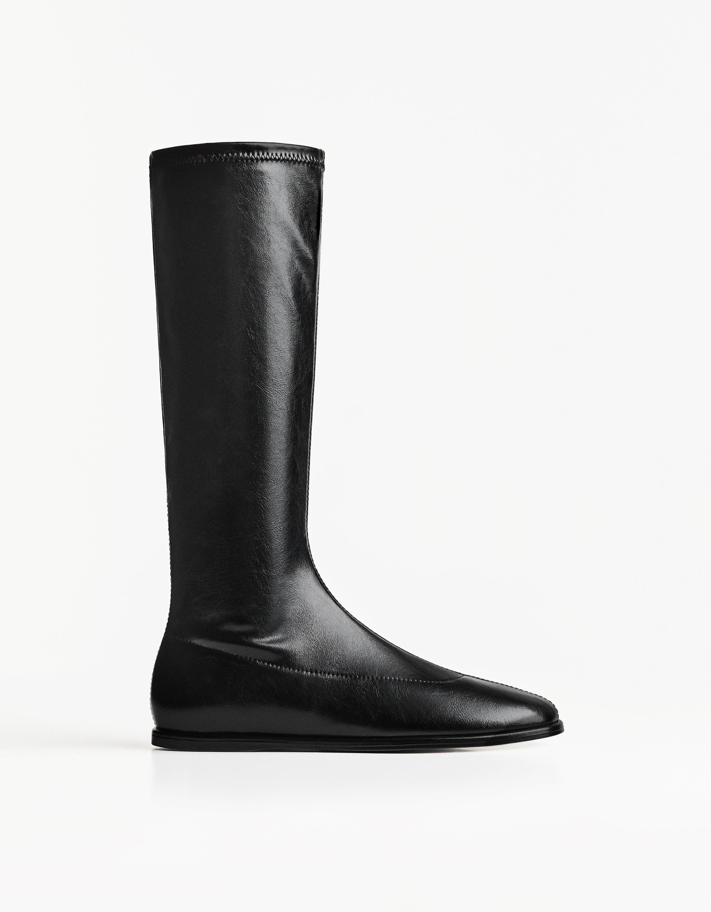 Bershka Flache Stretch-Stiefel Damen 36 Schwarz