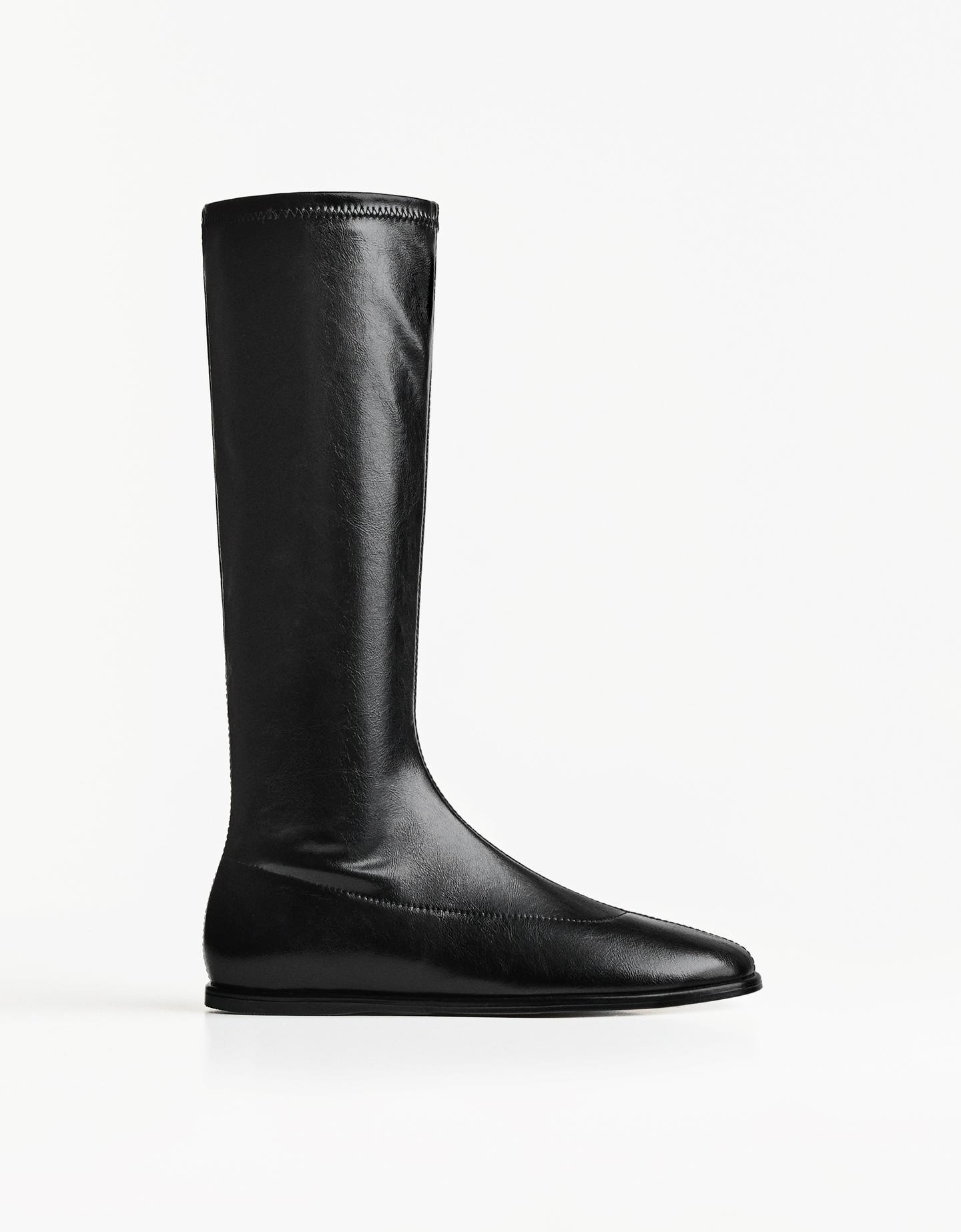 Bershka płaskie kozaki stretch czarny
