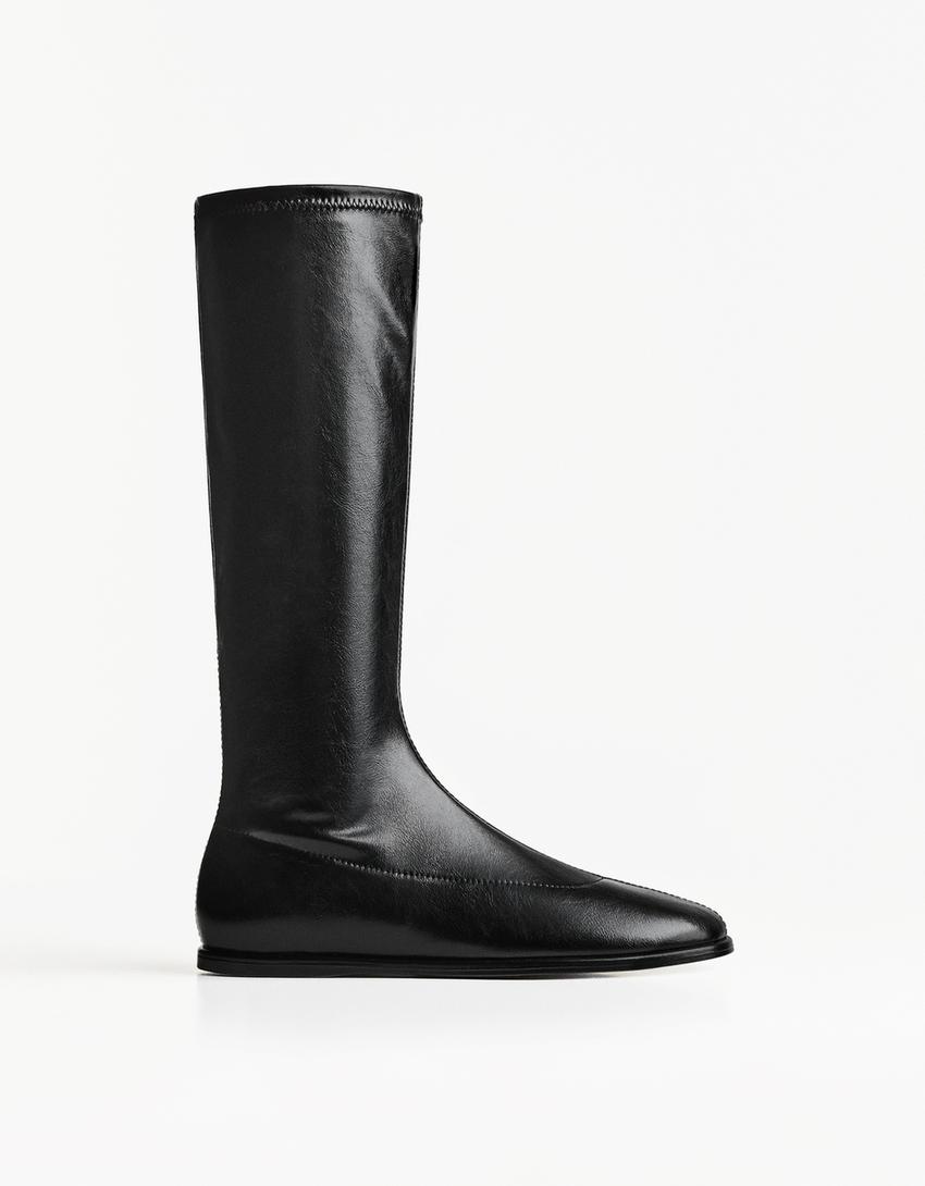 Flache Stretch-Stiefel-Schwarz-0