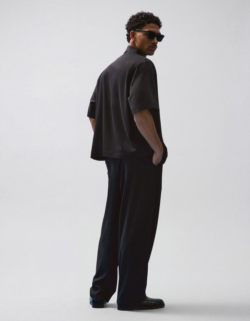 Super baggy flowing trousers with darts-Black