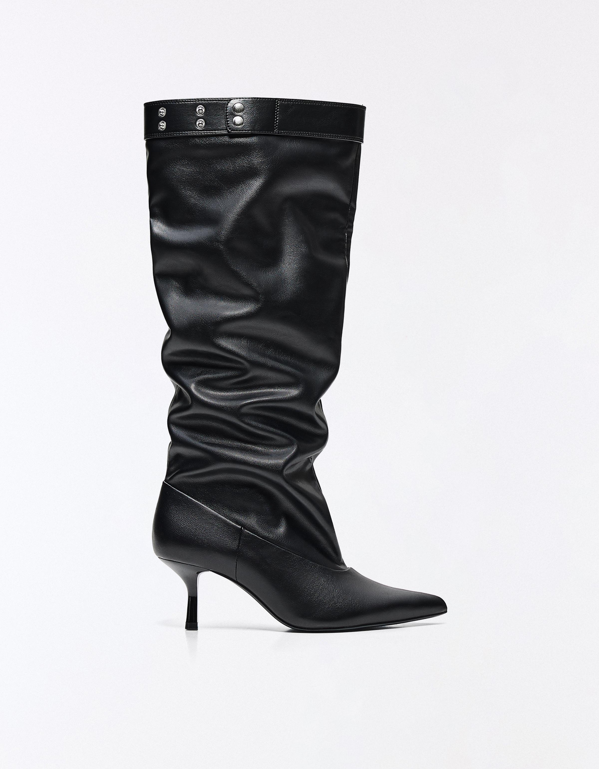 Adjustable slouchy heel boots — BLACK
