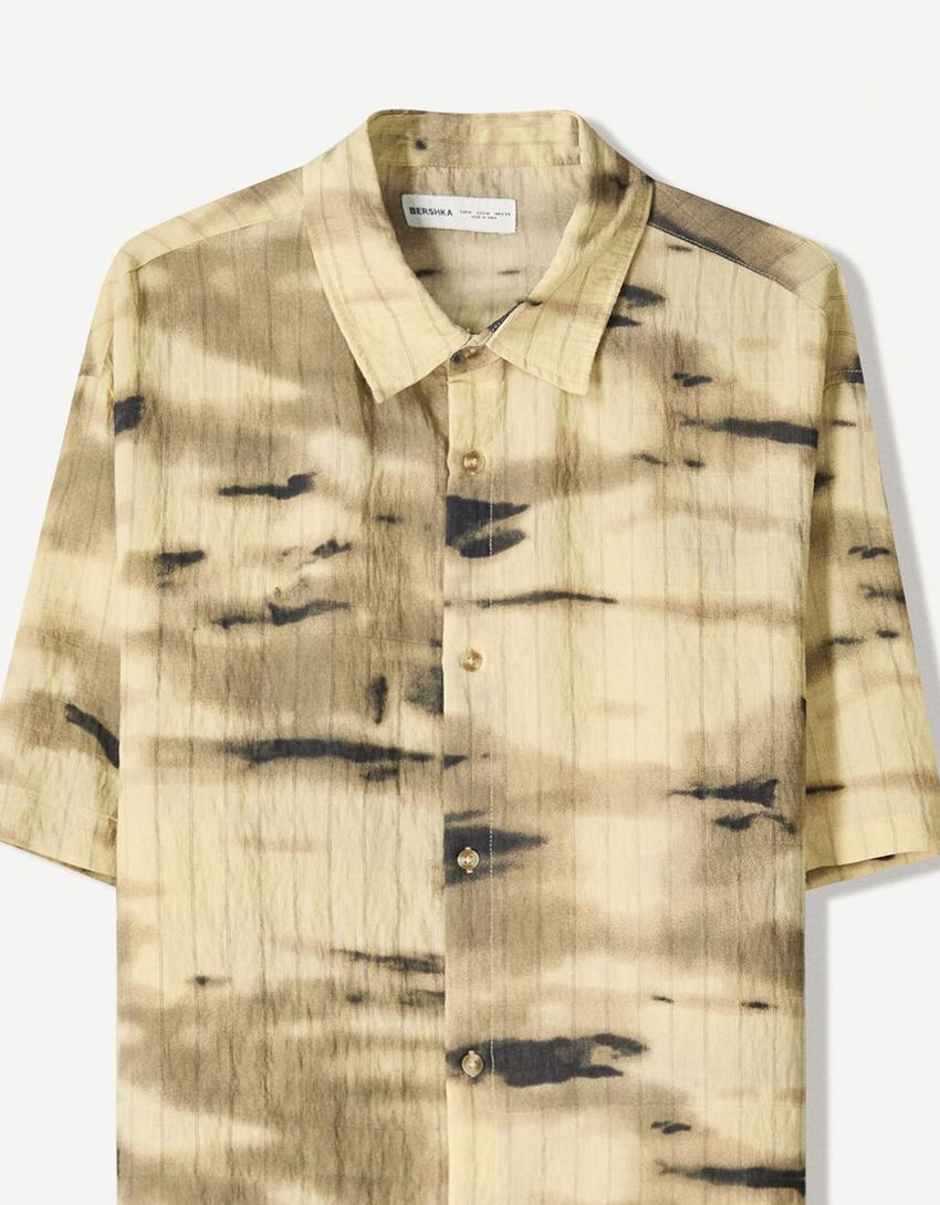 Chemise manches courtes texturée imprimée-Sable-2
