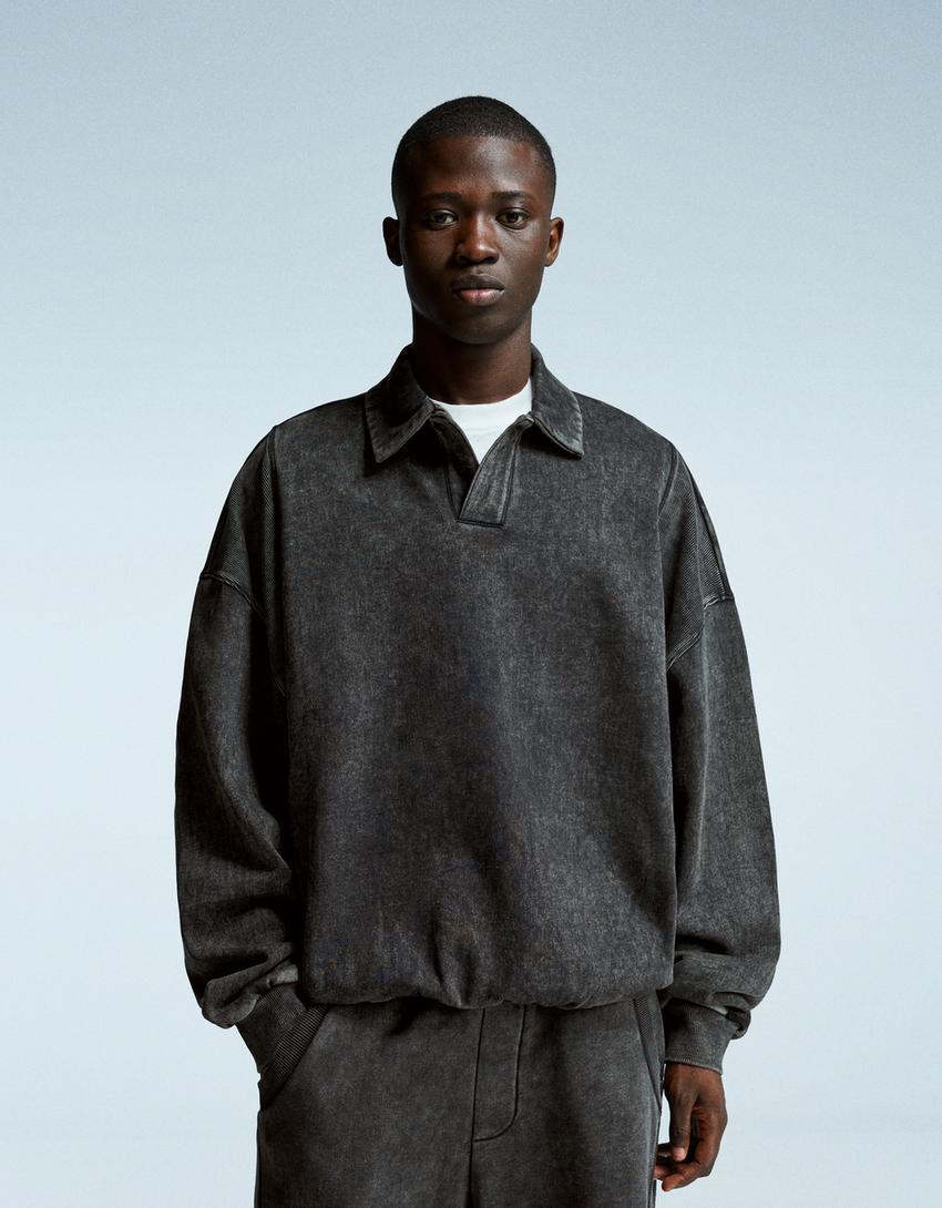 Felpa collo a polo oversize Felpe Uomo Bershka - Main Image