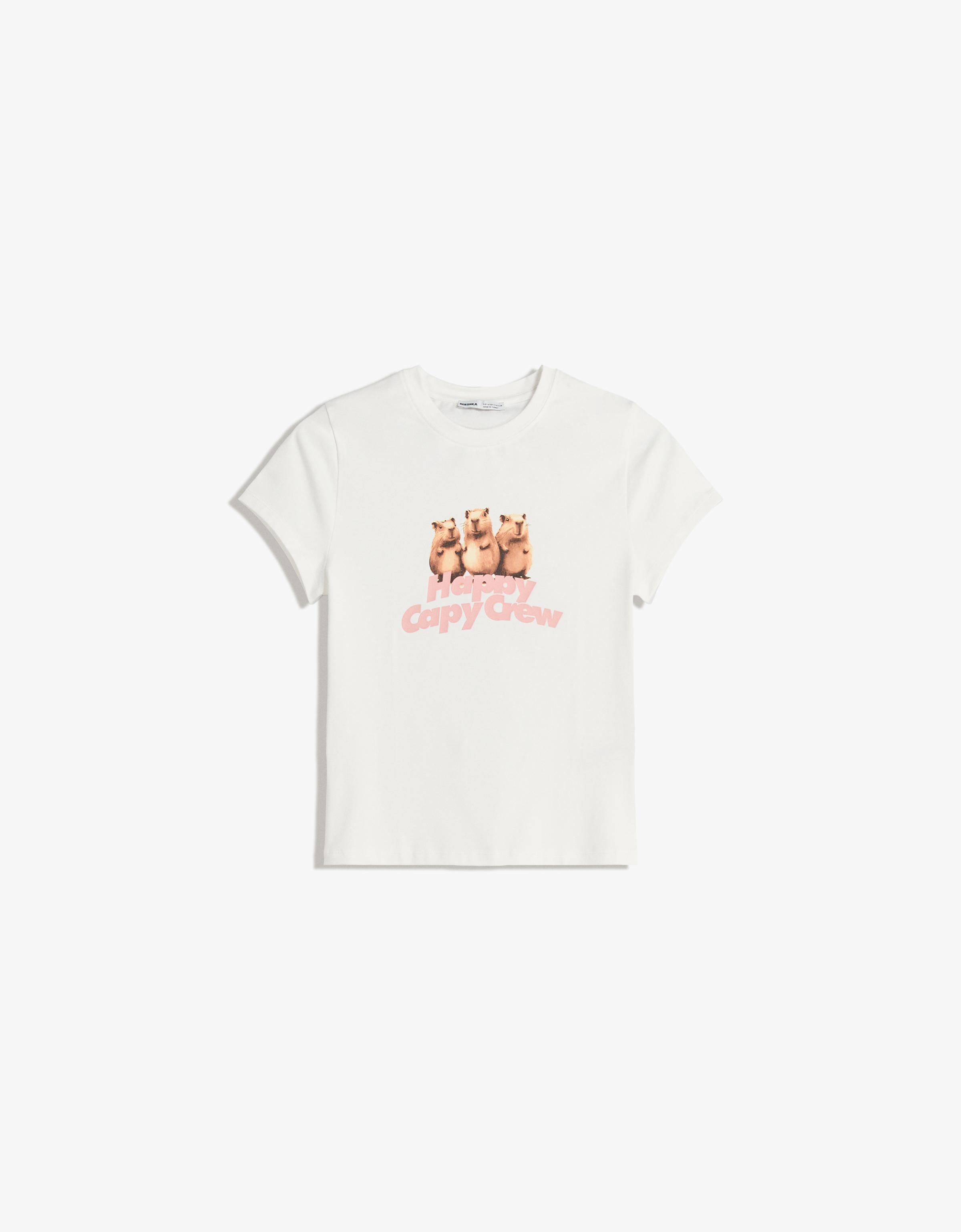 Bershka T-Shirt Mit Print Damen Xs Grbrochenes Weiss