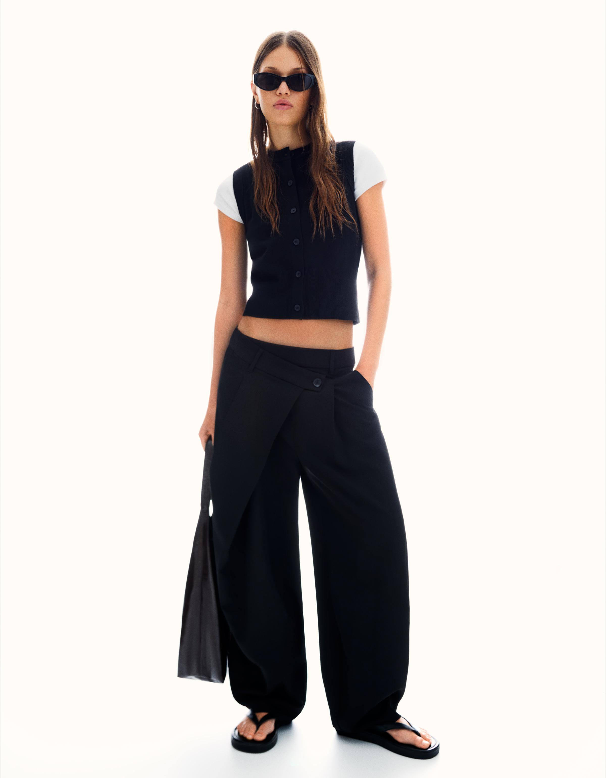 Bershka Tailored Hose Mit Überkreuztem Bund Damen 32 Schwarz