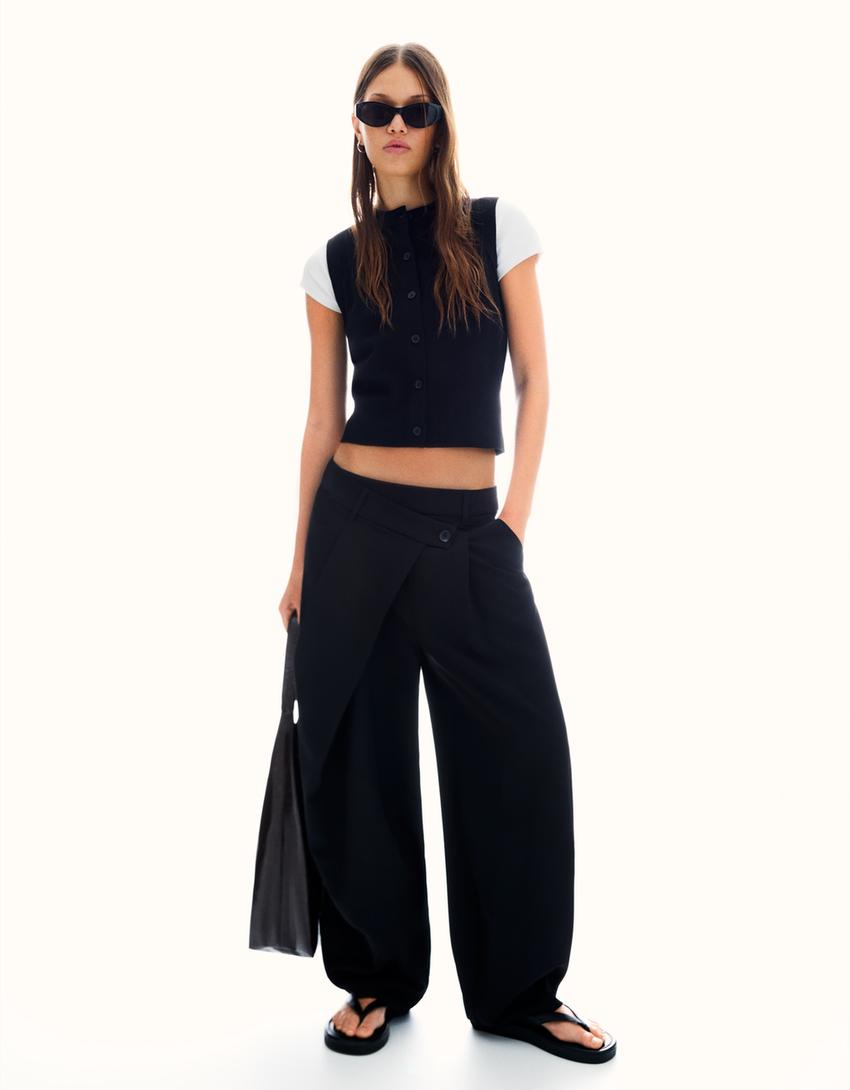 Pantalon tailoring taille croisée-Noir-0