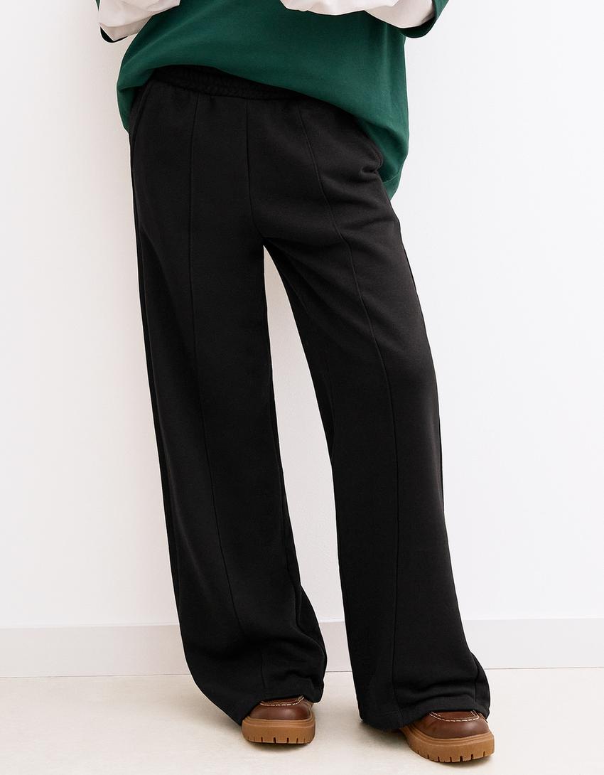 Wide leg sweatpants-Black-2