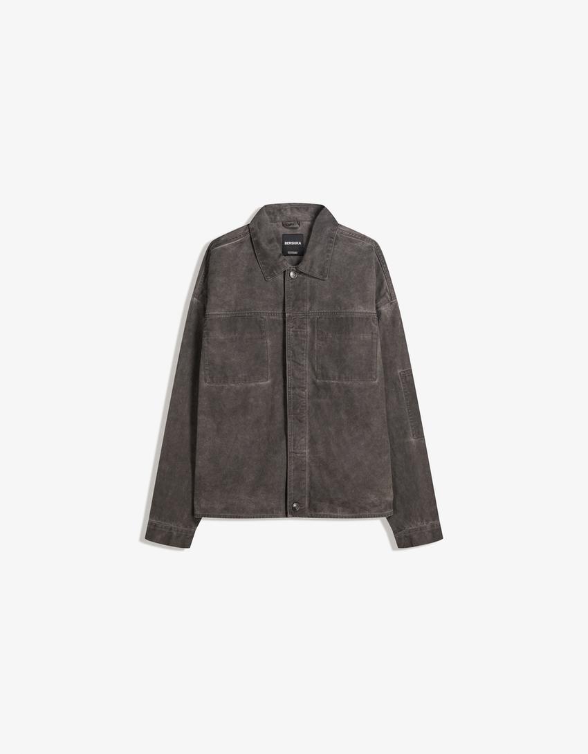 Cropped boxy fit overshirt-Grey