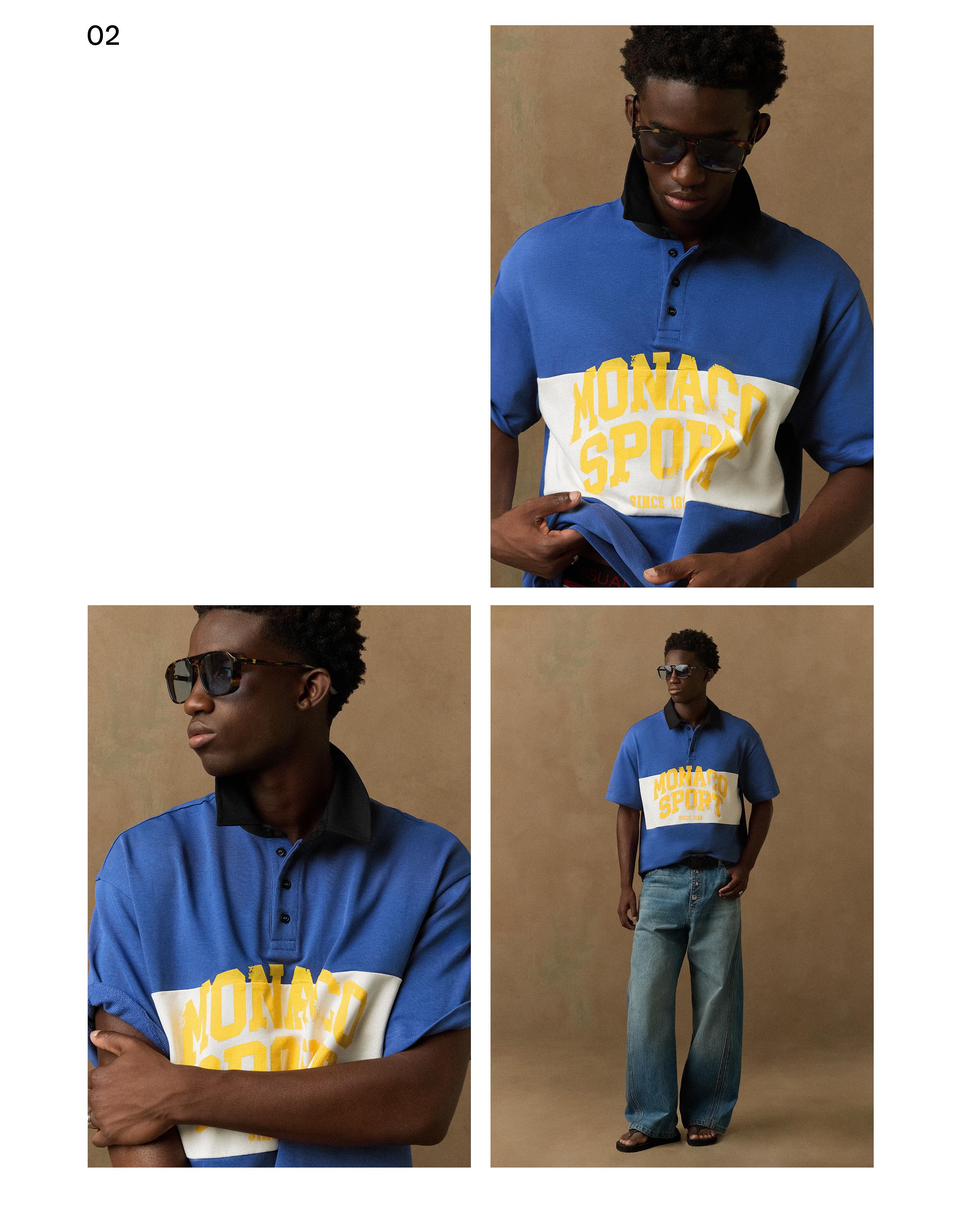 Short sleeve print polo shirt — Blue