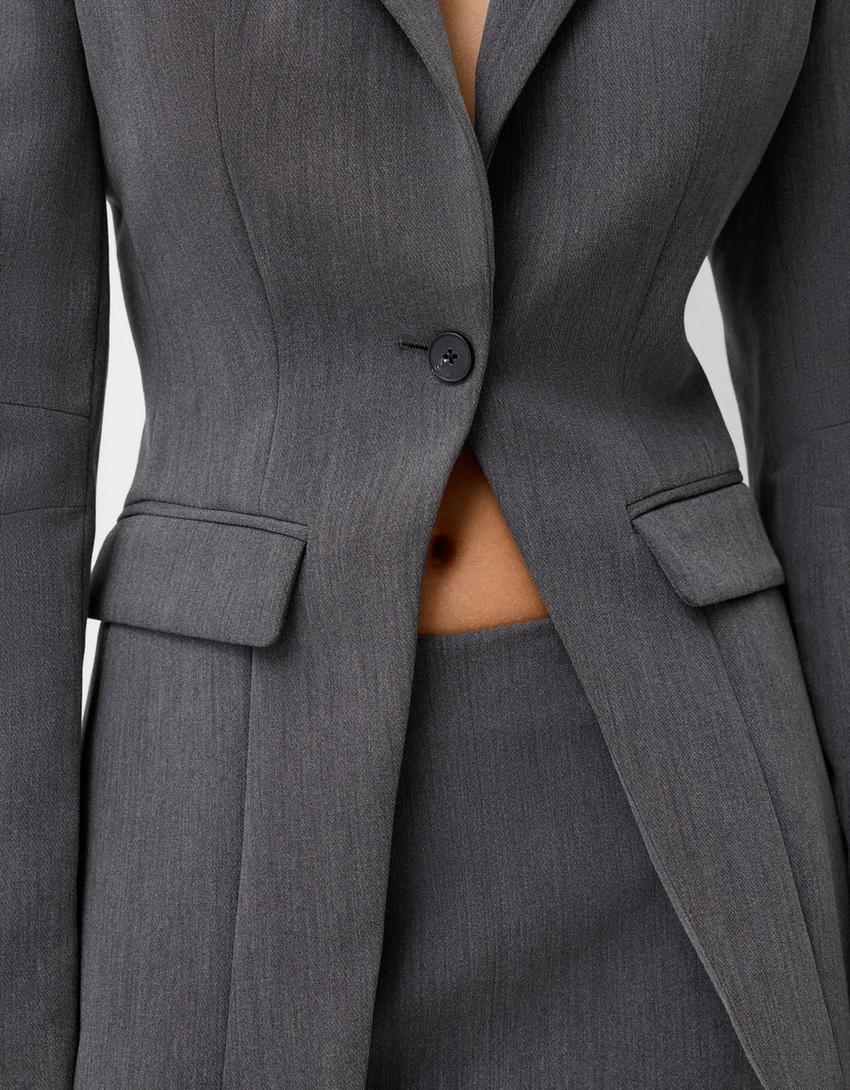 Ensemble blazer et jupe-culotte tailoring-Gris-4