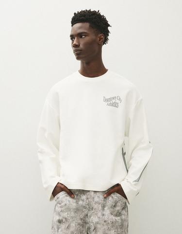Printed plush round neck sweatshirt — White 1