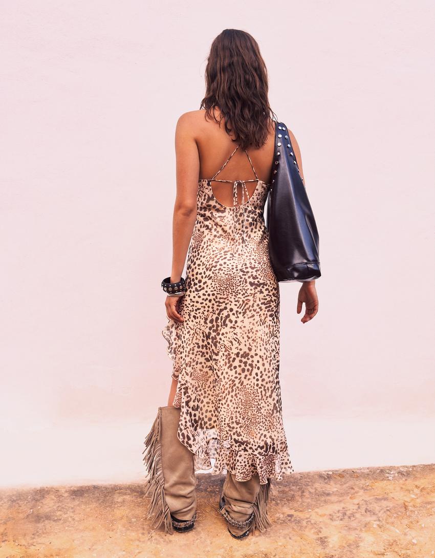 Robe midi à imprimé animal-Multicouleur-1
