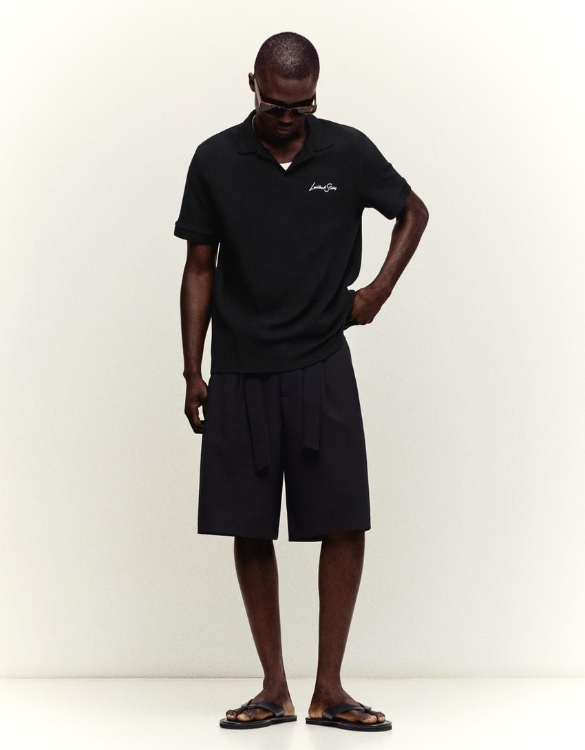 Embroidered short sleeve polo shirt-Black
